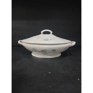 SAVOY Covered Vegetable Dish W Lid Blue Floral BB&F Vintage Tureen Gold‎ Accents